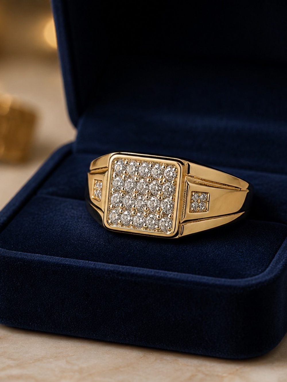 Gold Square Signet Ring for Men - Gold 925 Silver, 2.50 CTW  Moissanite Sz11